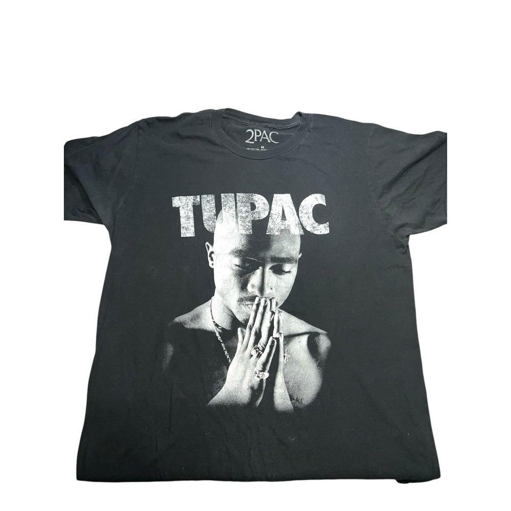 Tupac Mens Tupac Shakur Classic Praying Graphic Black Shirt Size Medium